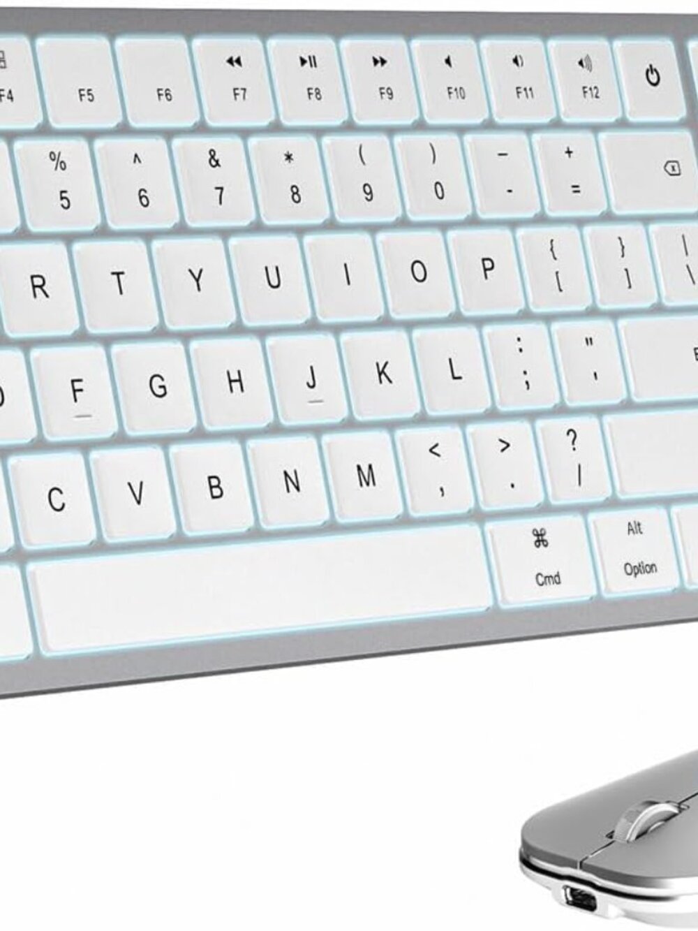 ProtoArc KM100-A Backlit Bluetooth Keyboard and Mouse-White Silver